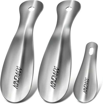 NINEMAX Calzador de Metal Pequeño 19cm y 10cm 3pcs, Calzador de Acero Inoxidable para Hombre Mujer Senior, Calzadores para Botas y Zapatos