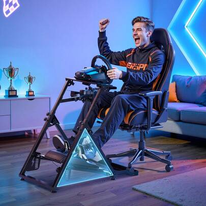 Racing Wheel Stand, Adjustable & Foldable Simulator Stand For G923 G920 G29 G27, T300RS TX F458 T500RS T3PA-PRO(F1/GT) Gaming Cockpit,Pedals Simulator NOT Included