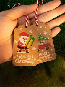 50 包棕色牛皮纸圣诞礼物标签，圣诞节棕色牛皮纸礼品标签配黄麻绳贝克麻绳用于 DIY 圣诞节节日礼物包装邮票和标签包装名片圣诞装饰品，圣诞节情人节 - 彩色 - 查看 9