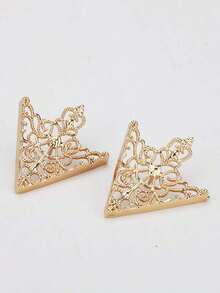 2pcs Vintage Men's Suit Shirt Accessories, Hollow Out Floral Pattern Triangle Collar Clip And Pin - 黃金 - 查看 4