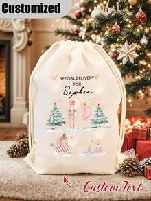 Personalized Gift Bags, Customized Name Christmas Gift Bags, Customized Text Santa Claus Gift Bags, Suitable For Various Holiday Occasions