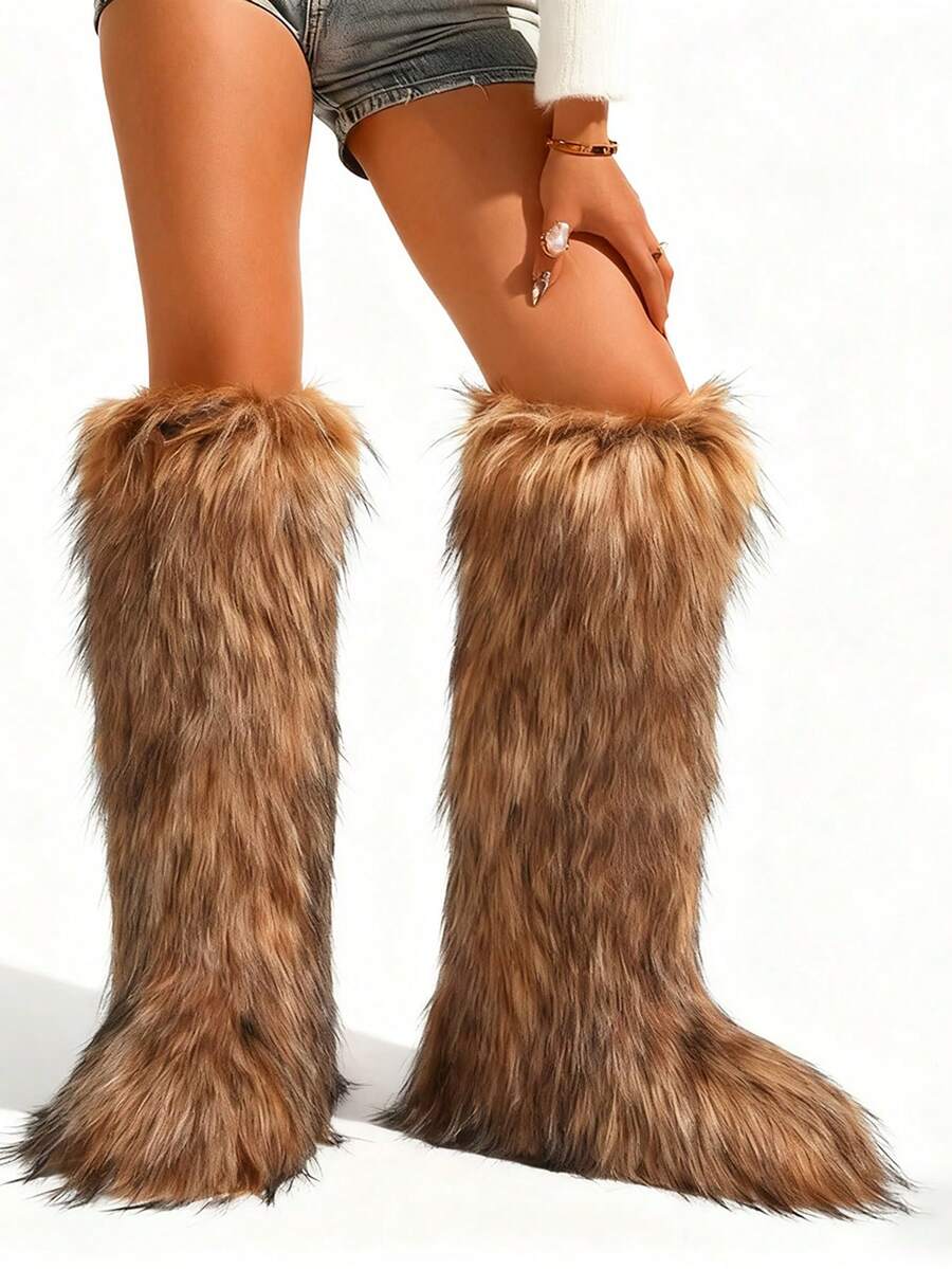 New Winter Warm Plush Faux Fur Snow Boots In Black And Brown Ankle Length, With Soft Lining And Comfortable One Foot Design, Suitable For Outdoor And Indoor Wear In Cold Weather. Men's And Women's Couple Snow Boots,  Faux Fur Long Fur Floor Boots, Classic And Versatile Snow Boots For Women, Black Knee High Boots,Smooth Fur Touches The Ground, Perfect For Christmas & Halloween, Y2K Style! Y2K Fashion Men's & Women's Snow Boots - Faux Raccoon Fur, Silky Smooth Floor-Reaching Fur, Solid Classic Shade, Ideal For Christmas & Halloween! Short Ankle Unisex Snow Boots With Faux Raccoon Fur - Solid Classic Color, Ultra-Smooth Fur Hits The Ground, Must-Have For Christmas & Halloween, Edgy Y2K Vibe! Christmas & Halloween Essential Faux Raccoon Fur Snow Boots (Unisex) - Solid Classic Hue, Smooth Fur Touches The Floor, Stylish Y2K Look! Y2K Short Ankle Snow Boots For Men & Women - Faux Raccoon Fur, Super Smooth Floor-Length Fur, Solid Classic Color, - 棕色 - 查看 1