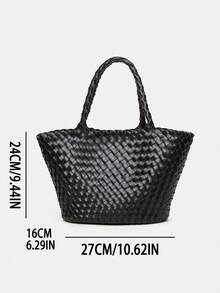 Sac bandoulière femme, cabas tissé à la mode, sac shopping, sac de voyage et portefeuille, sac à main femme avec pochette à cordon. - Noir - Voir 3