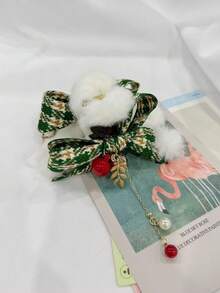 1pc Cute Christmas Plush Claw Hair Clip, Bowknot Barrette, Large Size, High-End Hair Claw With Tassel Hair Accessory, Suitable For Spring, Summer, Autumn, Winter Elegant Claw Clips - Multicolor - View 10