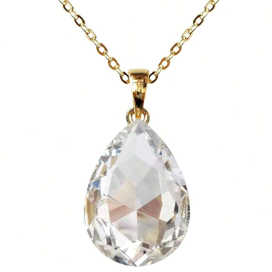 Navachi 18k Gold Plated Water Drop Pear-Shaped Pendant Necklace 16inch+2inch{Inchcolor_nameinch:InchWhiteinch} - White - 查看 1