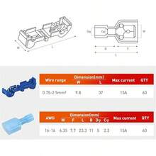Nilight 120 pares/60 pares de terminales de de desconexión rápida de empalme, conectores de pala en, color azul, 16-14 AWG macho hembra totalmente aislado, kit de crimpado autosuperable - 120 piezas 16-14 AWG - Ver 4