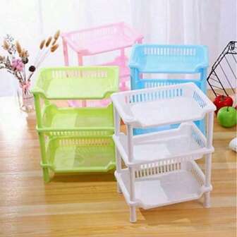 1pc Random Color Plastic Kitchen Storage Rack, Modern Minimalist Square Kitchen Storage Shelf