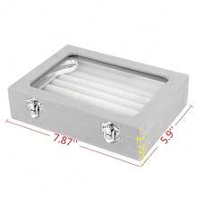 Jewelry Box Rings Organizer Tray 7 Slots Velvet Jewelry Earring Storage Box With Transparent Lid Jewelry Display Case For FFgirls Women (Gray){Inchcolor_nameinch:InchGrayinch} - Gray - View 3