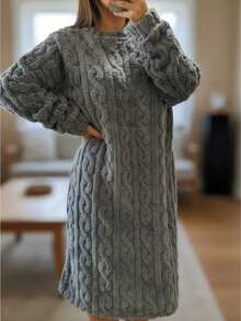 Bata de punto larga color rosa - Gris - Ver 2