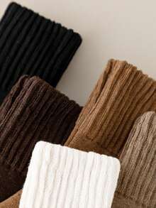 4 Pairs Women's Thick Warm Socks, Solid Color Loose Slouch Socks, Thermal Lined, Soft & Breathable, Wrinkle Design, Suitable For Home, Sleep, Indoor, Casual Wear, Versatile, European & American & Korean Style, Fashionable Minimalist, Winter Warm Socks - Multicolor - View 2