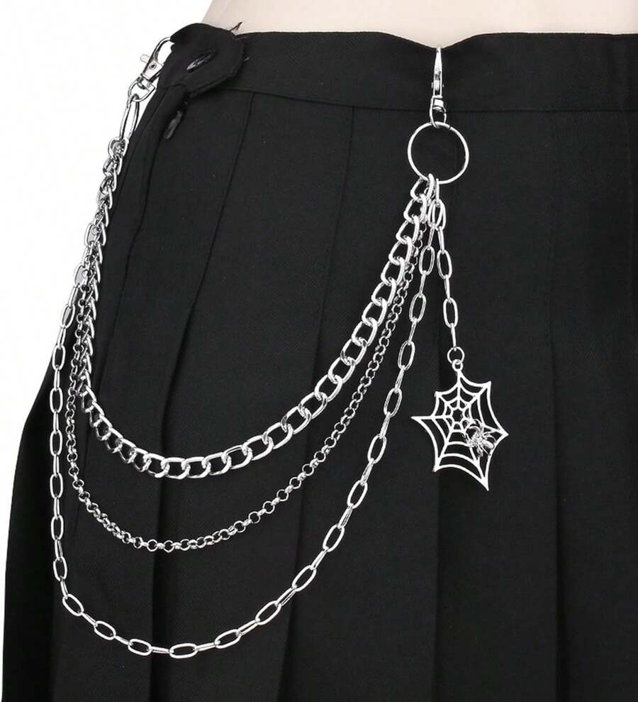 Pants Chain For Men Jean Chains For Women Y2K Star Jean Pocket Chain For Pants Biker Hip Punk Chains Silver Y2K Jewelry For Women Accessory Fashion For Music Festival Concert Cosplay - C2- mạng nhện - bạc - Xem 1