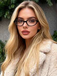 1pc Oval Fashion Glasses Frame Transparent Glasses Retro Versatile Women's Glasses Clear Glasses Suitable For Daily Commuting, Learning, Writing, Wearing Street Photography, Vacation Travel, Summer Beach Accessories, Summer Exquisite Accessories, Back To School Dressing - màu đen - Xem 3