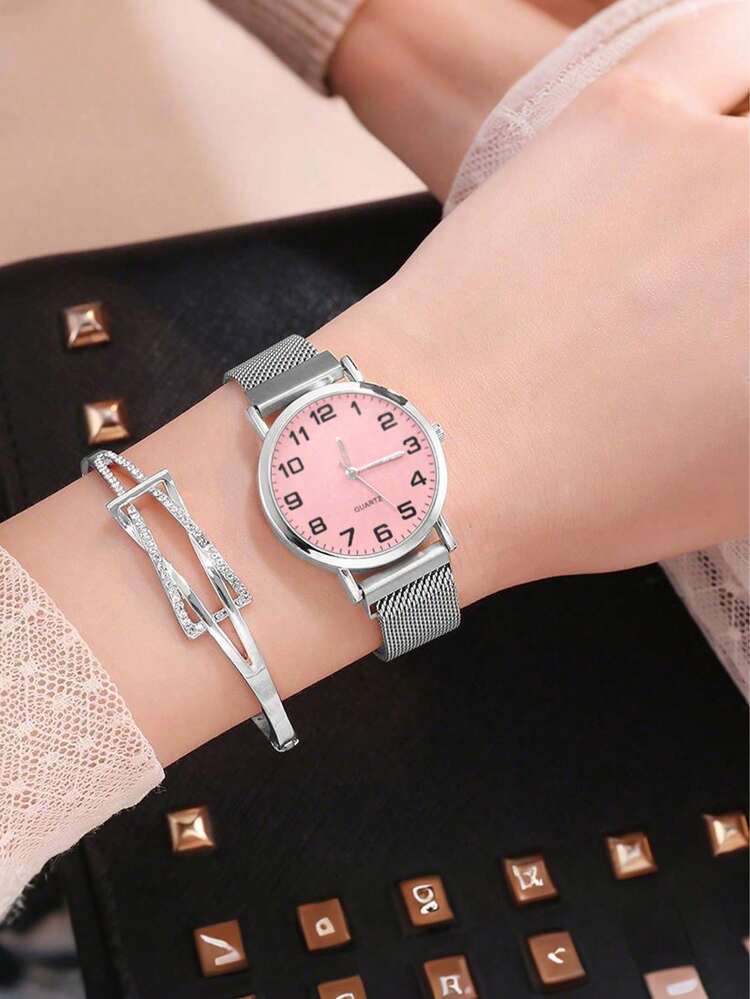 1件装女士轻巧商务时尚金色日常磁扣合金多色百搭石英休闲S68高品质机芯优雅腕表，不锈钢腕表 - 彩色 - 查看 10