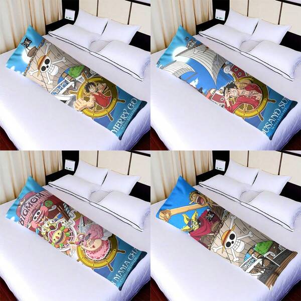 Capa de almofada longa com estampa do Luffy do anime One Piece (1 unidade), impressão em um lado, fechamento com zíper, poliéster, lavável à máquina, perfeita para decorar o sofá da sala de estar e o quarto, ou como presente para casa ou para as festas (enchimento da almofada não incluído).