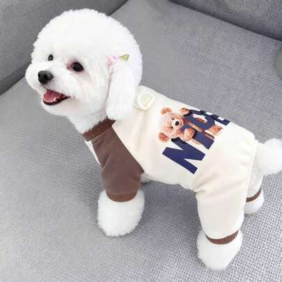 1pc New Printed Bear 4-Leg Pet Sweatshirt, Autumn/Winter Leash Warm Fleece Sweatshirt, Anti-Cold Indoor Outdoor Dog Cat 4-Leg Clothing