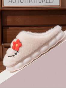 White Plush Slippers, Warm Cotton House Slippers, Festive Cozy Atmosphere Shoes - White - View 3