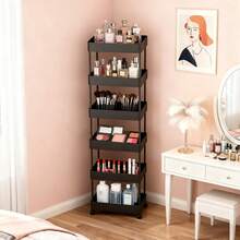 Coche de almacenamiento de 6 pisos, coche de organización de plástico duradero, adecuado para baños, lavandería y estanterías de cocina multipropósito de Sala de estar, fácil de almacenar - Negro - Ver 11