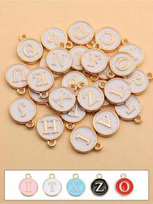 26pcs Alphabet Letter Charms,Initial A-Z Alphabet Round Double-Side Enamel Letters Charm Pendant Bead For DIY Personalized Jewelry Making Findings Y0VA - 粉紅色 26 件 - 查看 9