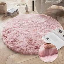 Ashler Soft Fox Faux Fur Chair Couch Cover Area Rug for Bedroom Floor Sofa Living Room(3 x 3 Feet Round Pink White) - Tipo 39 - Ver 1