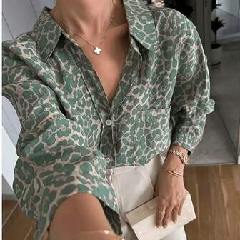 Plus Size Floral Print Button-Front Shirt, Elegant For Everyday Wear