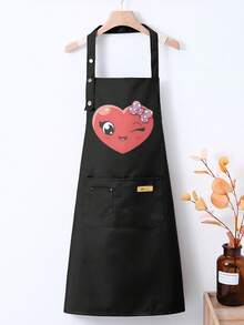 Women'S High Quality Cute Anime Character Apron With Heart & Strawberry Print - Kawaii Japanese Manga Style Cooking Baking Apron, Button Closure & Pocket, Durable Non-Stretch Fabric For Home Kitchen, Themed Events & Gifts (Pink Bow Design), Apron For Women With Pockets, Cute Apron, Kitchen Apron, Women'S Apron With Pocket, Women'S Apron With Pockets, Apron, Pink Apron, Waitress Apron, Fun Apron, Apron Pictures, Character Aprons, Apron + Hand Wipe, Womens Graphic Aprons - 黑色 - 查看 4