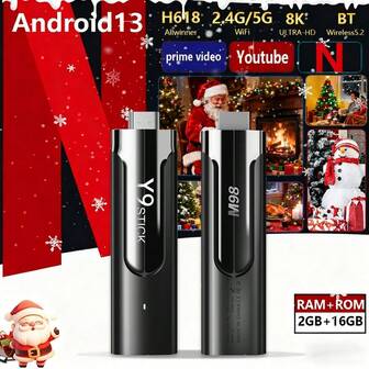 Stick de TV inteligente YLEEGS (con control remoto de voz): compatible con reproducción de transmisión en 8K, WiFi de doble banda, reproductor multimedia Android 11, alimentación por USB, 2GB de RAM + 16GB de almacenamiento, compatible con accesorios físicos de TV Android HD.