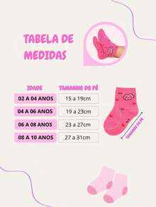 Kit 6 Pares Meias Infantis Menina 2 a 10 Anos Confortáveis Qualidade - ESTAMPADA - Visão 10
