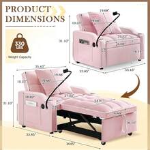 Convertible Sleeper Chair Sofa Bed Adjustable Pull Out Sleeper Chair Bed Multi-Pockets Folding Sofa Bed For Living Room Bedroom Small Space,3-In-1 Sofa Bed(PINK) - Hồng - Xem 5