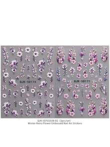 2 piezas Pegatinas de arte de uñas con diseños de flores, enredaderas y hojas en relieve de estilo vintage para el invierno - Acabado en relieve 5D, tema vintage y minimalista, fácil de aplicar para decoración de uñas DIY, regalos festivos, looks de fiesta, Y2K