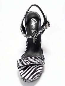 Rosss Rhinestone Ankle Buckle Wrap Platform Heels - Đen và trắng - Xem 4