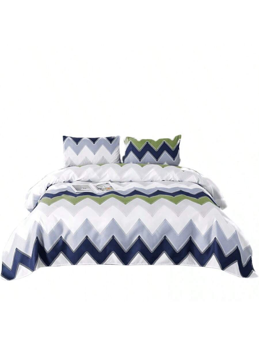 Juego de Funda Nórdica Estampado Chevron Azul y Verde