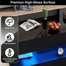 39/47inch Large High Glossy LED Coffee Table With 2 Storage Drawers,Black Modern Coffee Tables For Living Room,Living Room Tables W/ USB Powered LED Lights - Solid Black - View 3