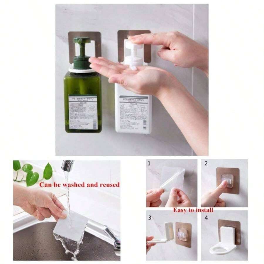 Shower Gel Bottle Rack Hook Bracket Bathroom Wall Magic Paste Shampoo Suction Wall Type Seamless Hook 3 Pack - trắng - Xem 1