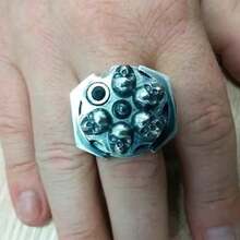 Dark Style Multi-Skull Mechanical Ring - Niche Design Sense Heavy Metal  Men's Ring, Personality Punk Style Domineering Hand Accessory - Silver - View 3