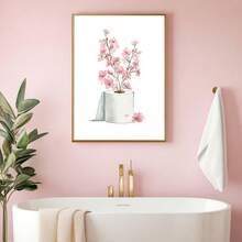 1 pieza Cartel de lienzo con impresión de papel higiénico con flores botánicas, enmarcado o sin enmarcar, arte de pared divertido para baño, decoración minimalista y estética para apartamento, sala de estar, dormitorio, decoración moderna del hogar - Multicolor - Ver 2