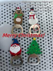Christmas Fridge Magnet Bottle Opener Themed, Bottle Openers, Stainless Steel Cartoon Beer Bottle Opener Beverage Bottle Opener Flat Simple Bottle Opener(Fridge Magnet Function) - 4 Cute Designs (Santa, Snowman, Reindeer, Xmas Tree), Stainless Steel Barware, Fun Party Utensil, Perfect Holiday Present
