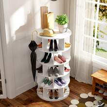 Shoe Rack, Rotating Angle, White Round, 5 Levels, Height 115 Cm, Width 60 Cm - White - View 3