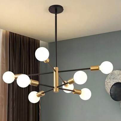 Modern Chandelier Ceiling Light Fixture Sputnik Chandeliers Gold And Black Farmhouse Chandelier Over Table 12-Light Height Adjustable Chandeliers For Dining Room, Living Room,Kitchen Island