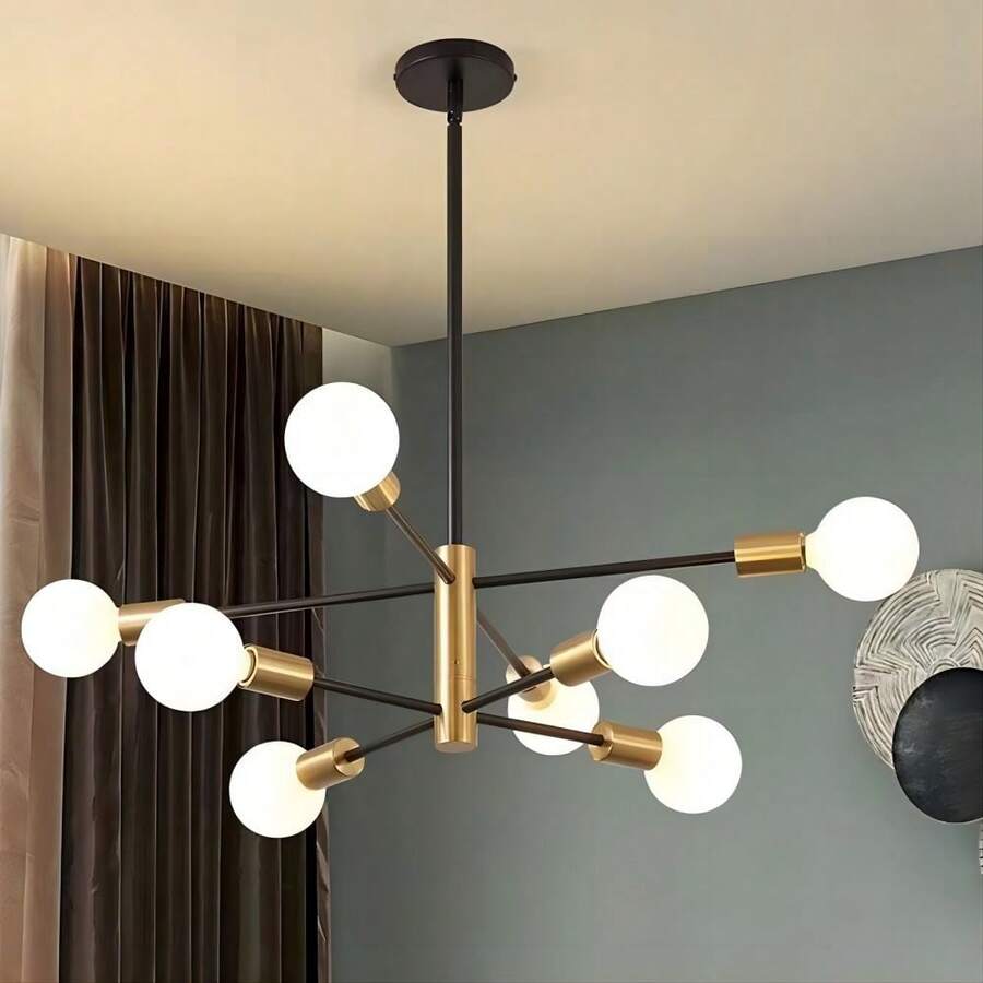 Modern Chandelier Ceiling Light Fixture Sputnik Chandeliers Gold And Black Farmhouse Chandelier Over Table 12-Light Height Adjustable Chandeliers For Dining Room, Living Room,Kitchen Island - 多頭枝形吊燈 - 查看 1