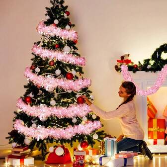 3件装非电粉色金属丝花环，适用于圣诞树悬挂装饰，塑料材质，适合室内外各种节日活动、房间装饰、墙面装饰、圣诞节装饰、家居圣诞装饰、卧室装饰、2025年圣诞节装饰、2025年圣诞节装饰、无灯