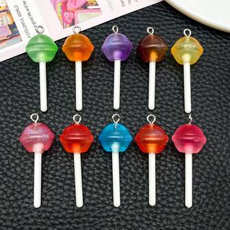 10Pcs Lollipop Star Jewelry Making Charms Resin Lollipop Pendant Charms Colorful Lollipop Charm Beads Candy Keychain Pendant Charms Large Pastel Candy Beads Necklace Jewelry DIY Making Craft
