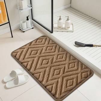 Bathroom Non-Slip Mat, Home Decor Shower Room Entrance Absorbent Floor Mat, Soft Thick Rhombus Carpet For Bathroom, Laundry Room, Bedroom, Entryway, Bathtub Anti-Slip Quick Dry Small Rug