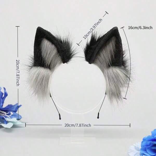 1pc Easter Decor Faux Furry Animal Ear Headband, Cute Plush Costume Accessory, Fashionable Wolf Headpiece Hair Clip