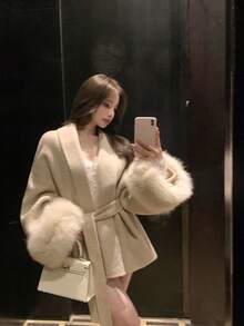 Women Overcoats - 杏色 - 查看 6