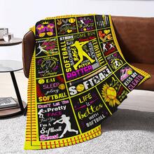 Softball Printed Blanket, Team Gift,Super Soft Flannel Printed  Blanket,As Birthday Gifts, Family, Wedding, Souvenir Blankets, Polyester Blankets Suitable For All Seasons, Washable, Machine Washable, Lightweight, Breathable, Comfortable, Warm, Unique, 280gsm For Him, Her Personalized Ideal Gifts For Her, Him, Family, Boyfriend, Girlfriend, Father, Family, Mother, Lover, Daughter, Son, Grandfather, Grandmother, Friend, Classmate, Pet.   Perfect Nap, Camping, Travel, Home, Daily Life, Office Decoration, Birthday, Anniversary, Valentine's Day, Thanksgiving, Christmas, Halloween, Mother's Day, Father's Day, Wedding, New Year Gifts ,Sofa,Bed,Car,Bedroom,Living Room,Office,  Outdoor Camping, Beach,Wall Decoration - 多色7 - 查看 5