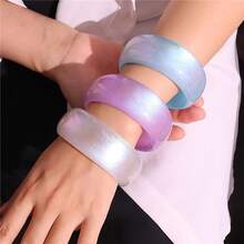 FUNOJOY Acrylic Resin Bangle Bracelets For Women 1-3Pcs Simple Oval Polished-Finish Chunky Bangle Bracelet Wide Wristbands Fashion Jewelry Bracelet For Women{Inchcolor_nameinch:InchA-Skyblueinch} - A-天藍色 - 查看 6