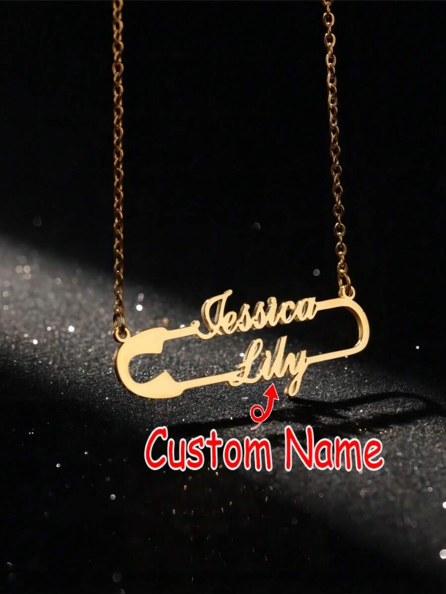 1件定制针形双人名字项链，不锈钢材质，情侣礼物，圣诞礼物，情人节礼物，送给闺蜜，日常佩戴 - 均碼 - 查看 1