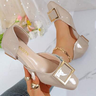 أحذية المرأة ذات الكعب المخفي والمربع مع إبزيم سميك، أحذية مسطحة أنيقة فرنسية صغيرة الحجم، أحذية لون واحد للتنقل، أحذية كعب عالي موضة للزفاف، ربيع/خريف