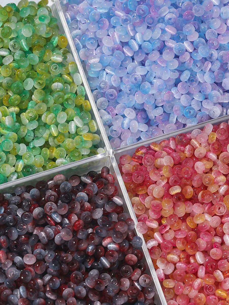 100 pezzi 2*4mm Perline di vetro bicolore a occhio di gatto, confezione per accessori fai-da-te per braccialetti, forniture per gioielli e artigianato, parti all'ingrosso - Multicolore - Visualizzare 1