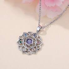 1件优雅复古925银锆石莲花镂空设计吊坠项链，女士款，色彩缤纷，适合日常佩戴、派对、送礼、送给家人朋友、圣诞节、万圣节、情人节、生日等场合。 - 銀色 - 查看 7